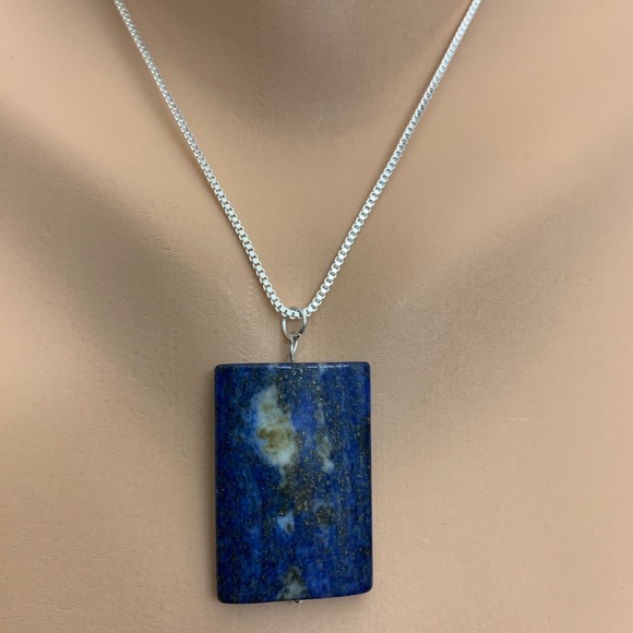 Silver plated necklace with lapis lazuli stone - Picture 4 of 5